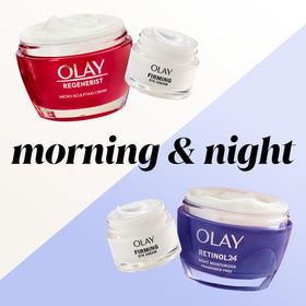 Olay schematic before and after illustration showing visible firmness benefit
