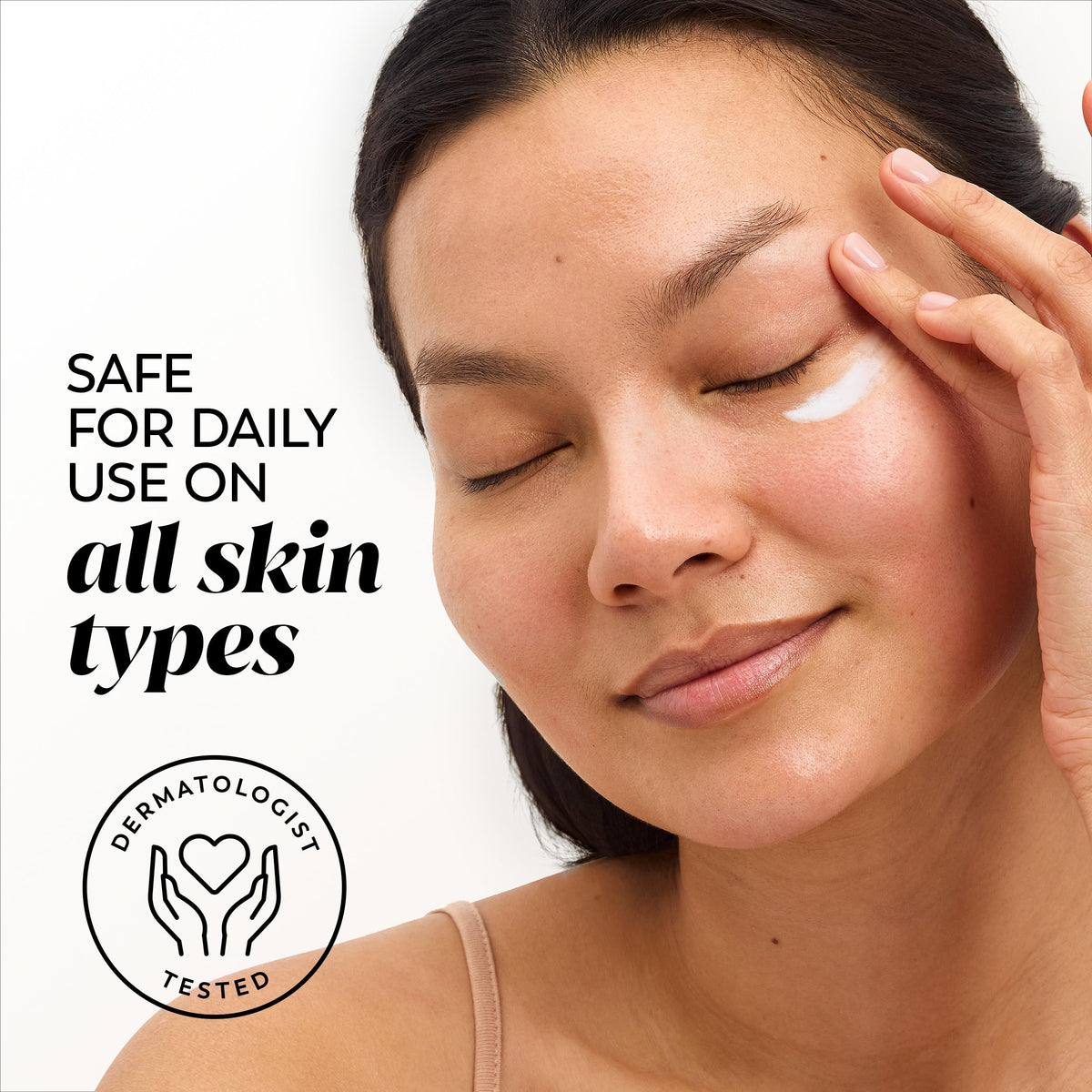 Olay used under makeup illustrating non-greasy layering benefit