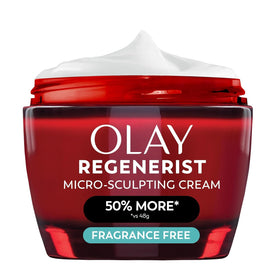 Olay front jar showing label and 2.6oz size for clear product recognition and trust