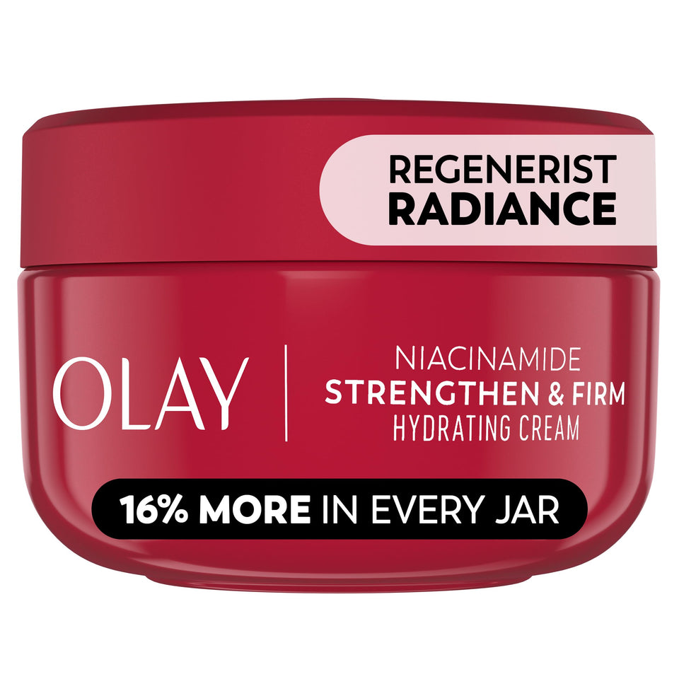 Olay front jar showing product label and clean design benefit clarity