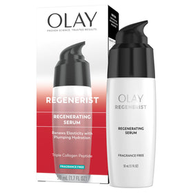 Olay front packaging showing bottle and brand benefits for quick identification