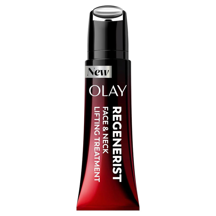 Olay Regenerist front packaging showing product and roller for targeted lifting