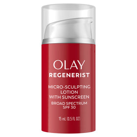Olay front packaging showing travel-size SPF 30 and skincare benefits