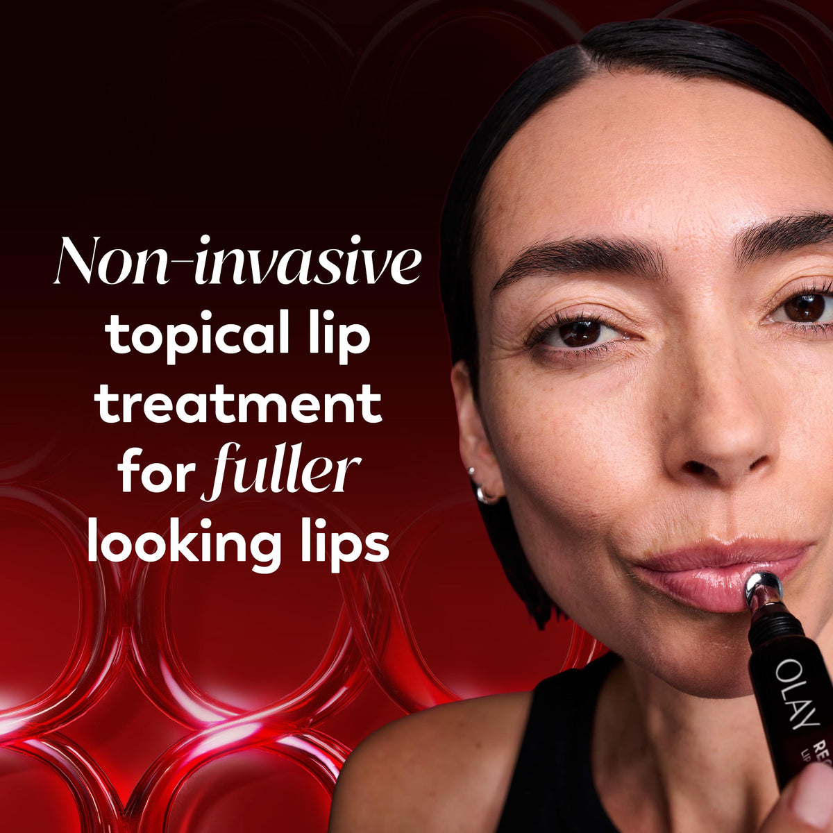 Olay Regenerist applied on lips showing instant fullness and smooth shine