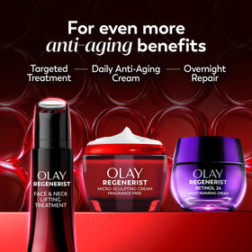 Olay product label close-up displaying fragrance-free claim and ingredient highlights