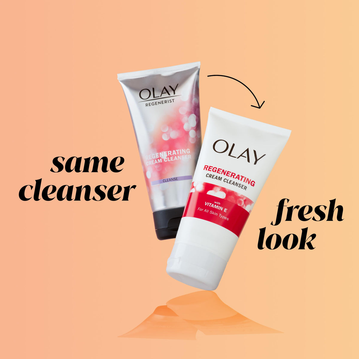 Olay regenerist dispensing cleanser from tube demonstrating easy application benefit