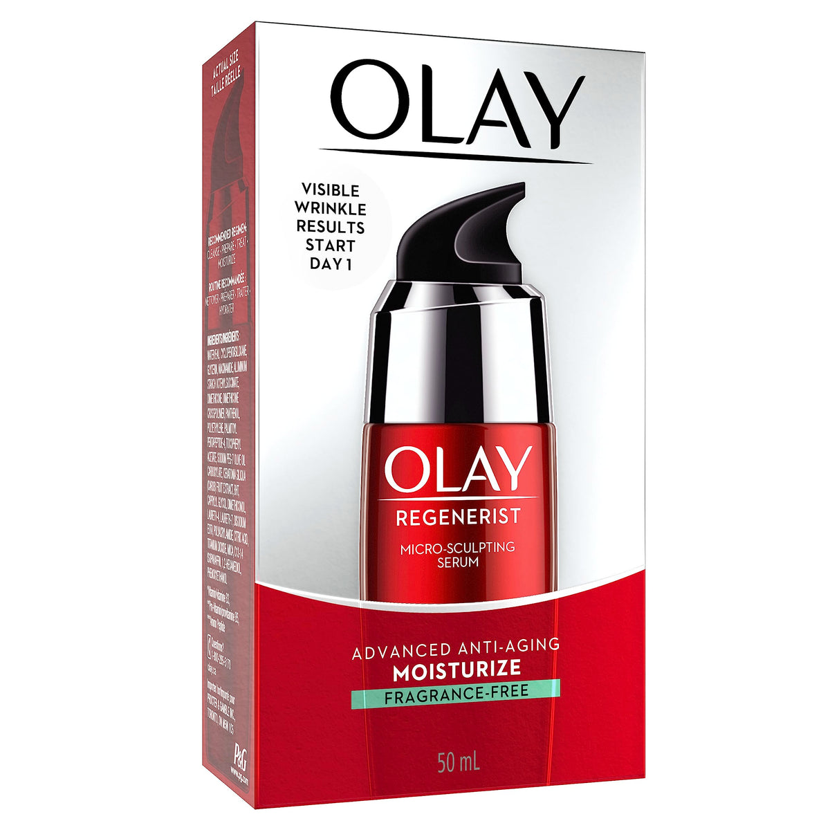 Olay pump dispenser close-up demonstrating easy controlled application