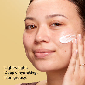 Olay moisturized cheek closeup showing absorption and smoother-looking skin