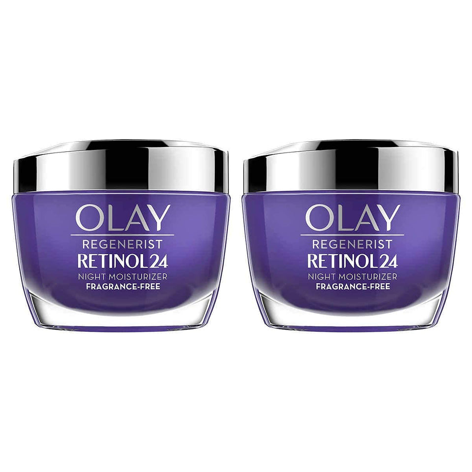 Olay Regenerist jar front view showing brand and overnight rejuvenation benefit