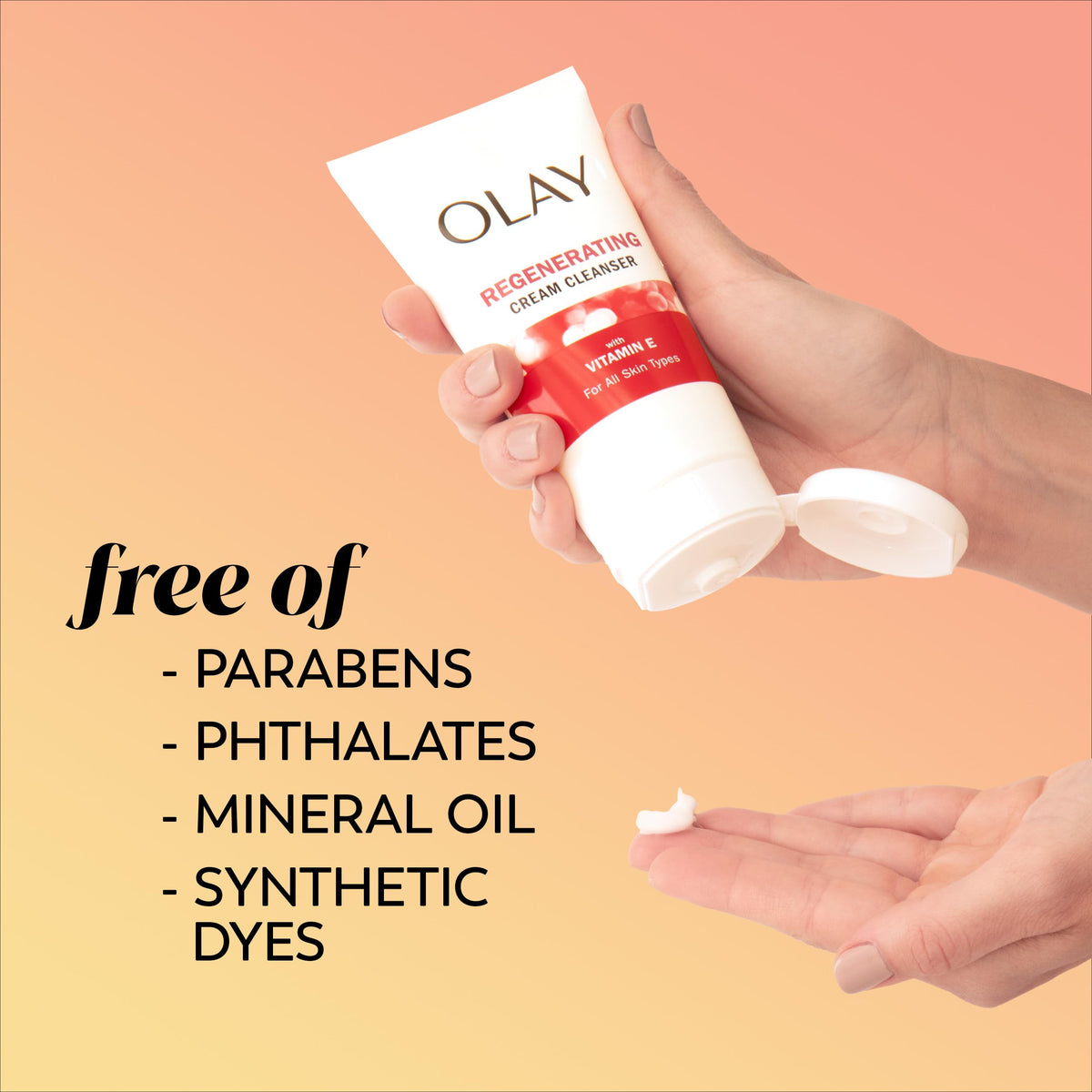 Olay regenerist held in hand for size comparison and travel-friendly benefit