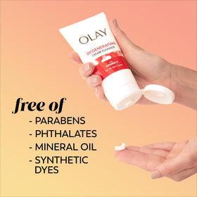 Olay regenerist held in hand for size comparison and travel-friendly benefit