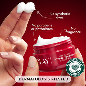 Olay jar beside coin showing 2 oz size for scale and travel convenience