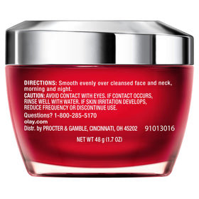 Side-by-side skin texture close-up showing Olay visible smoothing benefits