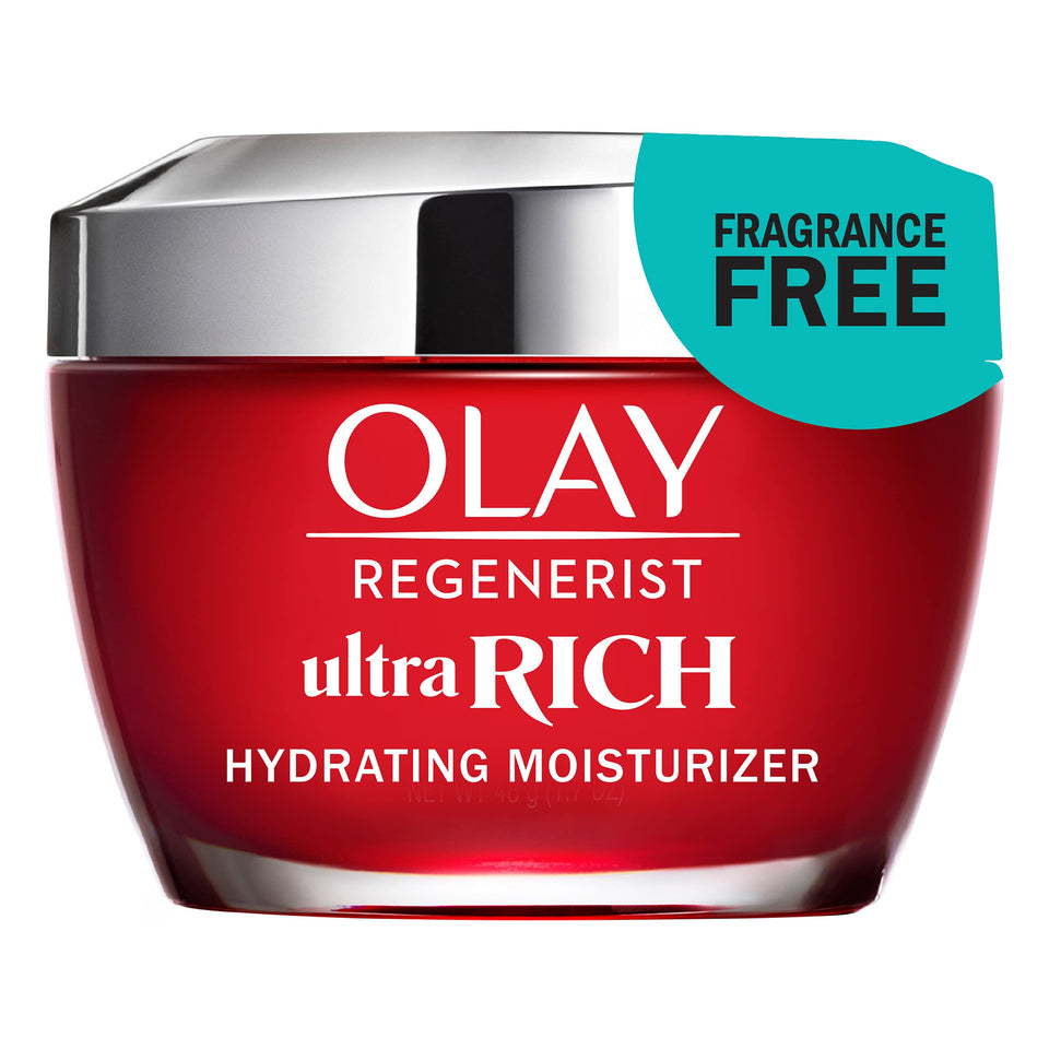 Olay jar front view showing compact 1.7 oz packaging and easy application benefit
