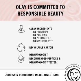 Close-up of Olay jar label emphasizing fragrance-free formula and clarity