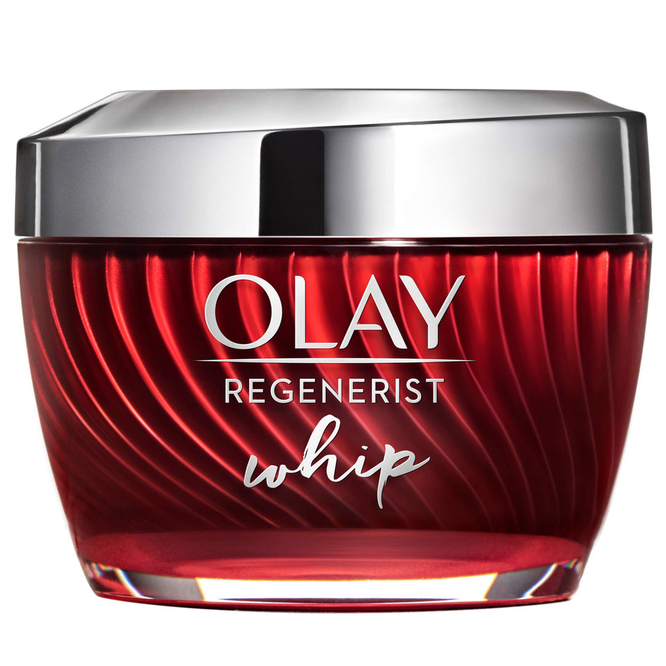 Olay jar front view showing product and clean packaging, promotes quick absorption