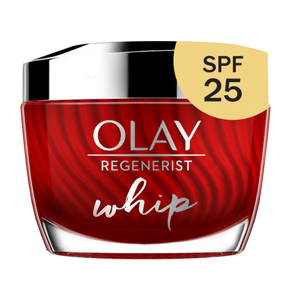 Olay Regenerist Whip front packaging showing product label and SPF benefit