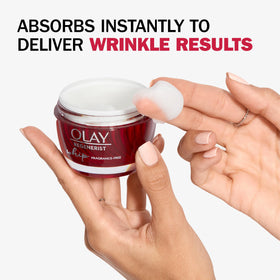 Olay Regenerist Whip open pump with lightweight whipped texture visible for quick absorption