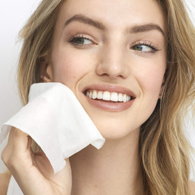 Olay wipe removing waterproof mascara to show effective eye makeup removal