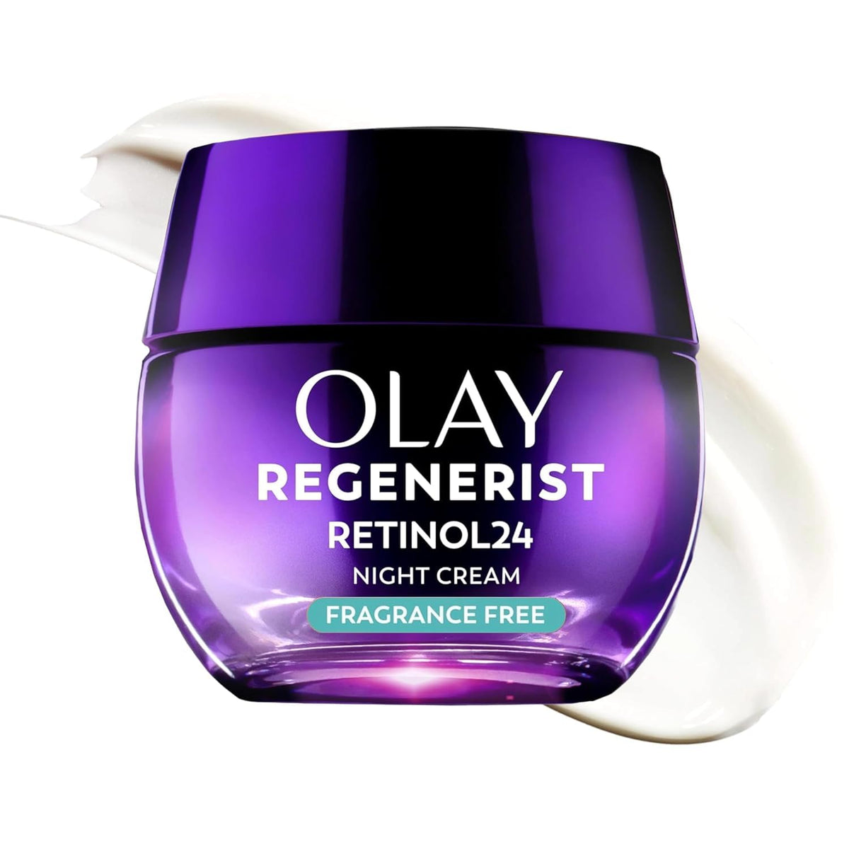 Olay retinol night cream front jar showing product and label benefits