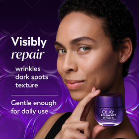 Olay retinol cream texture closeup illustrating lightweight, non-greasy finish