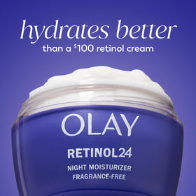 Olay before and after swipe illustrating improved brightness and smoother texture