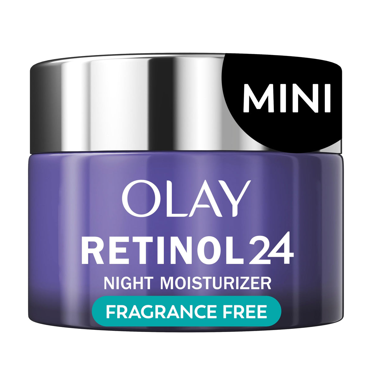 Olay jar front view showing compact trial-size and clear labeling for easy trial
