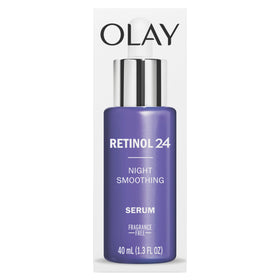 Olay Retinol 24 MAX cap and label close-up showing fragrance-free and ingredient claims