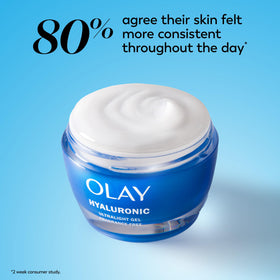 Olay jar next to a hand to show size and travel-friendly scale