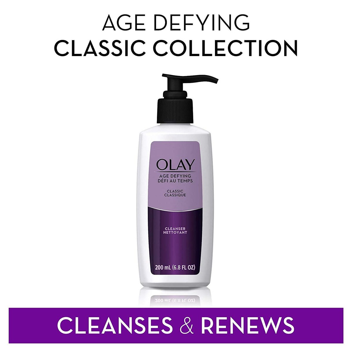 Olay bottle held to show 6.8 fl oz scale and travel-friendly size benefit