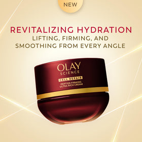 Macro shot of the open Olay Science jar revealing creamy consistency and absorbable finish
