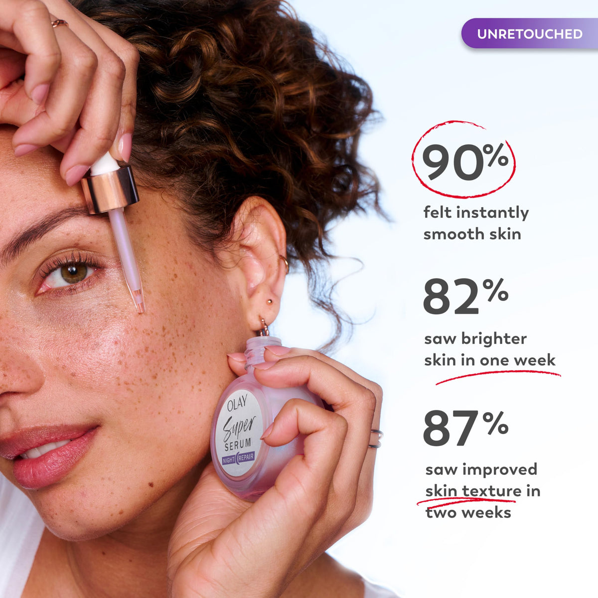 Olay ingredient lineup showing niacinamide peptide acids for visible renewal