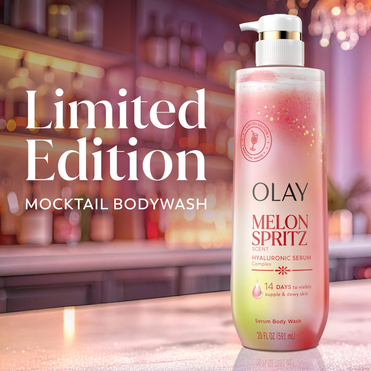 Olay bottle in hand for scale showing 20 fl oz size and portability