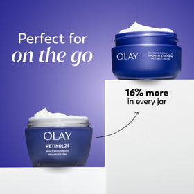Olay 2 oz jar beside common object showing compact travel size