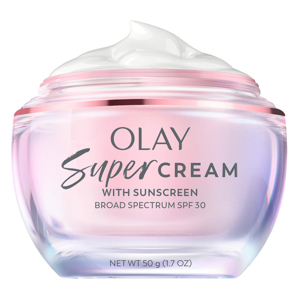 Olay jar front view showing product and SPF 30 for daily protection