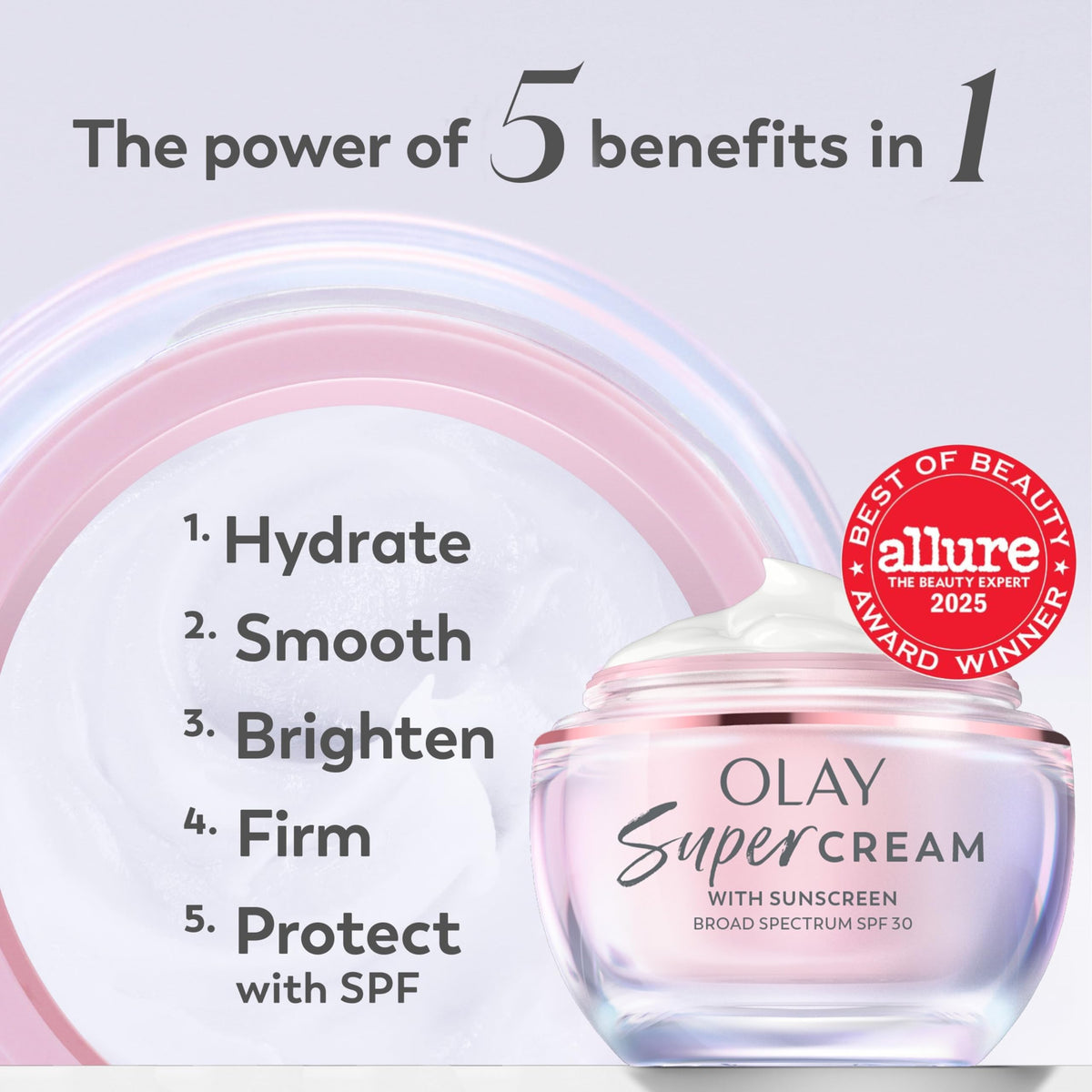 Olay cream close-up texture showing lightweight hydration and smooth finish