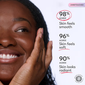 Olay moisturizer swatched under foundation showing smooth primer benefit