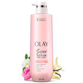 Olay front bottle showing product name and brightening benefit