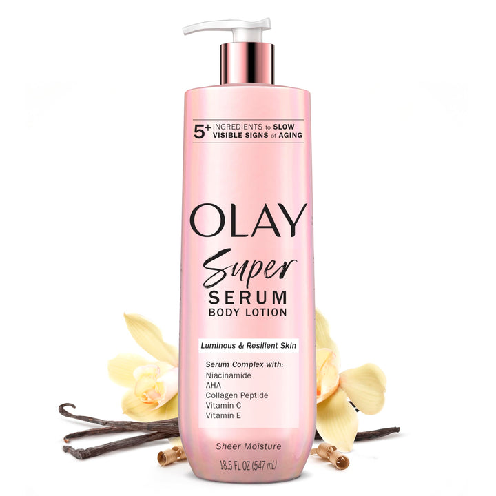 Olay front bottle showing full product and branding for clear shelf appeal