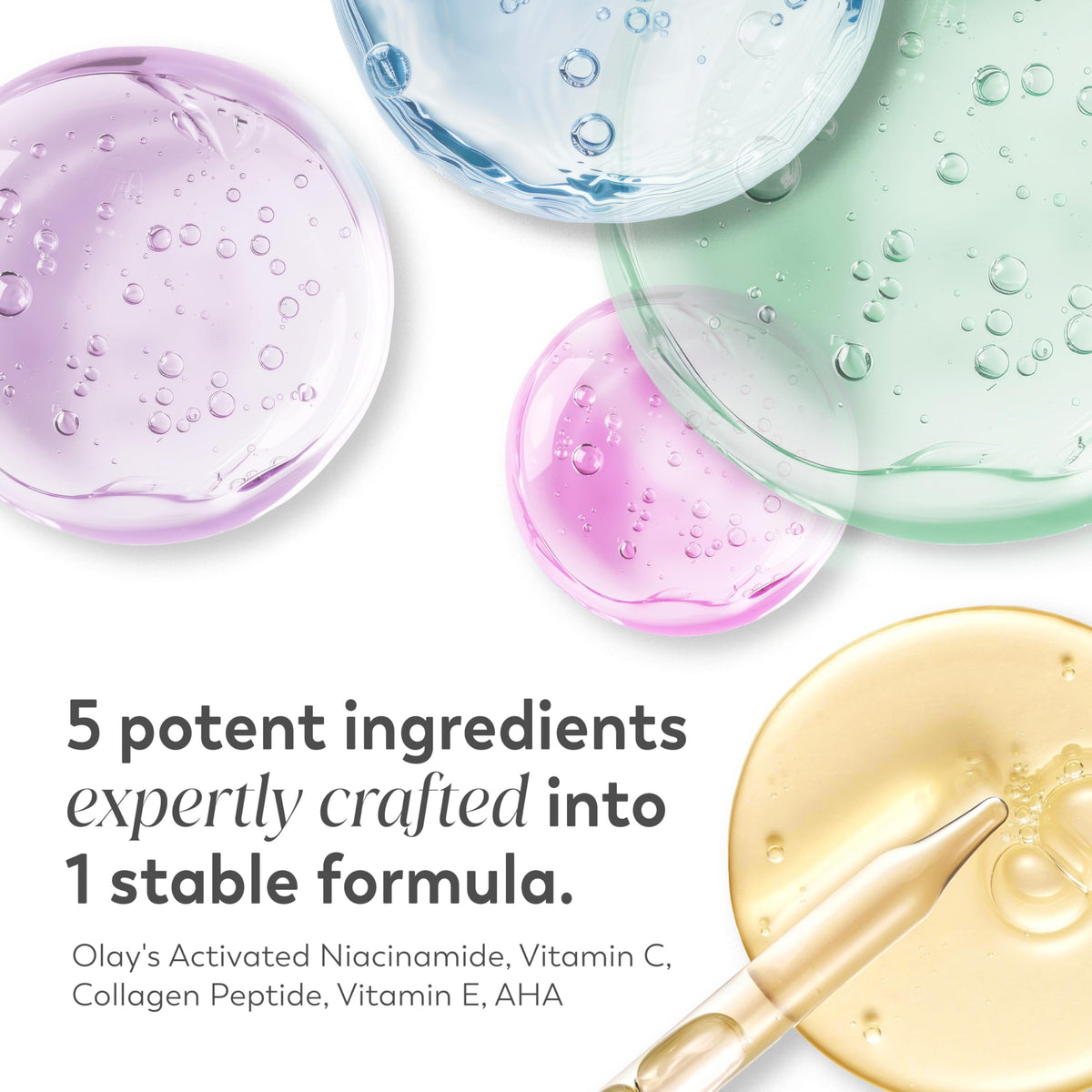 close-up serum drop texture showing Olay formula hydration and lightweight finish