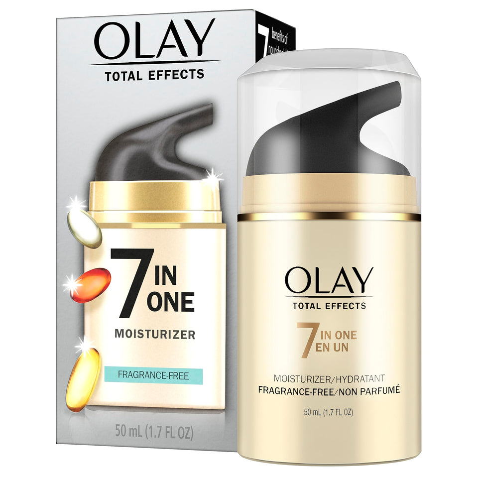 Olay Total Effects front packaging showing product benefits and size