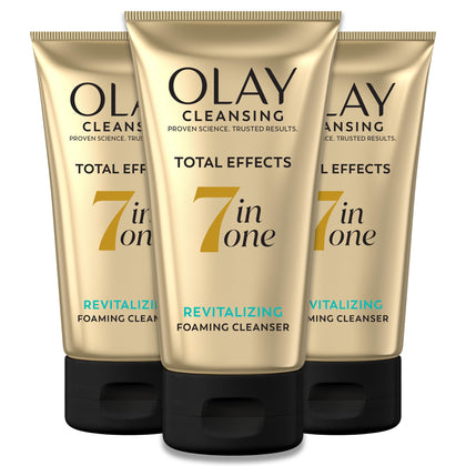 Olay front packaging showing three bottles and product benefits