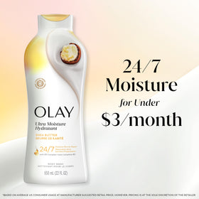 Olay body wash in bathroom lifestyle shot suggesting calming shower routine