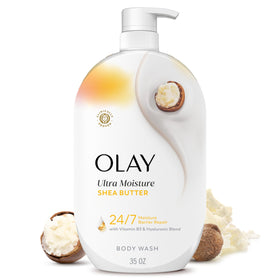 Olay bottle front packaging showing product and benefit