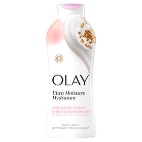 Olay bottle front packaging showing oat scent and hydrating benefit