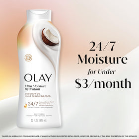 Four Olay bottles arranged to show pack of four convenience