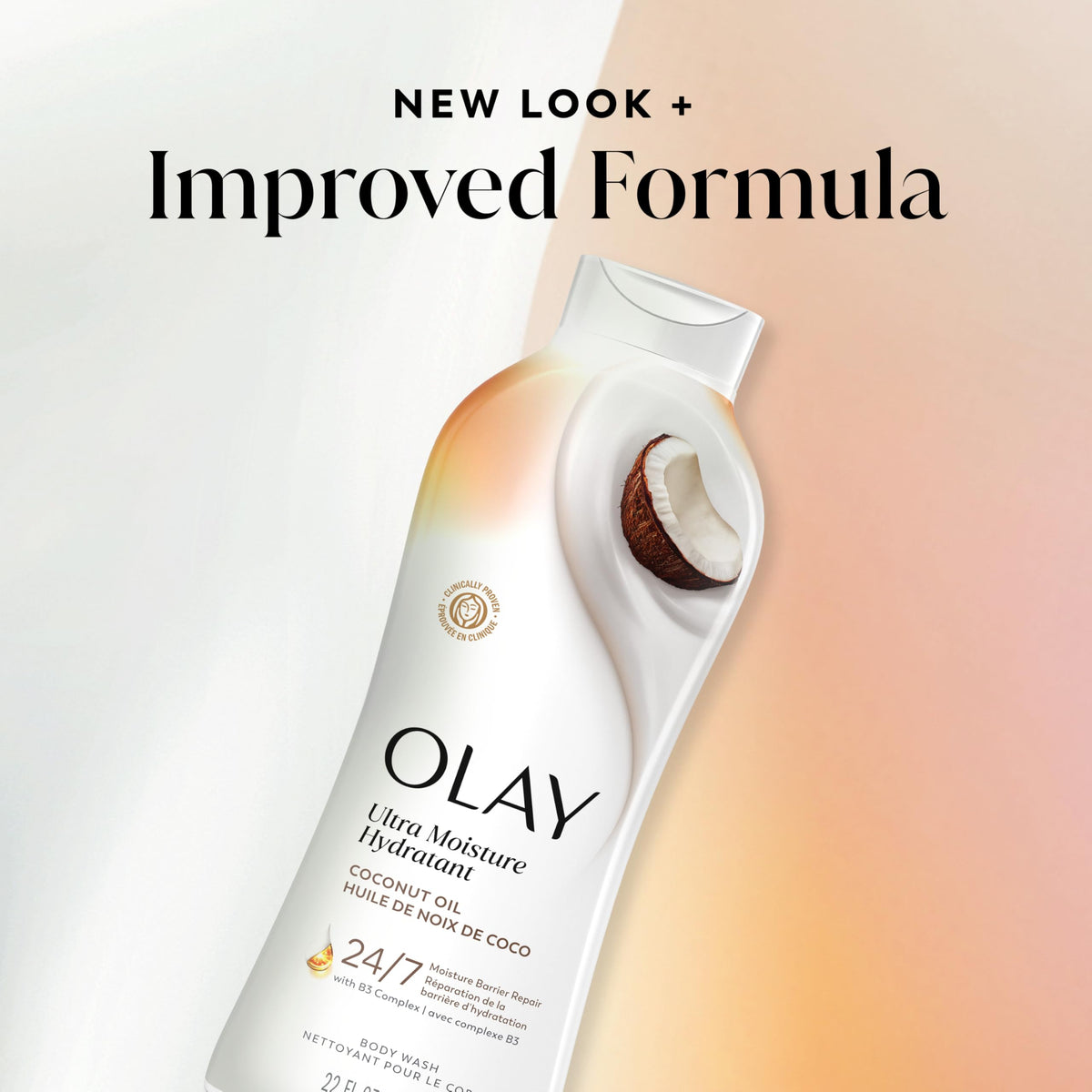 Olay body wash with Olay lotion showing a complete moisturize routine