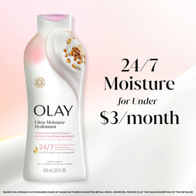 Olay body wash beside Olay lotion showing complete moisturizing system