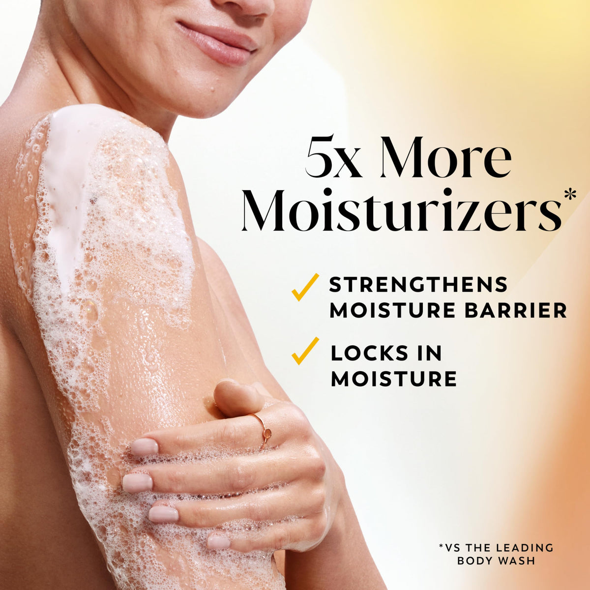 Close-up pump on Olay bottle highlighting easy dispensing and convenience