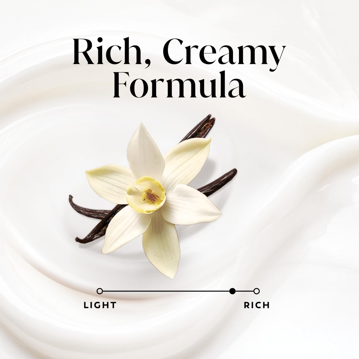 Clear view of Olay vanilla crème bottle label detailing formula benefits